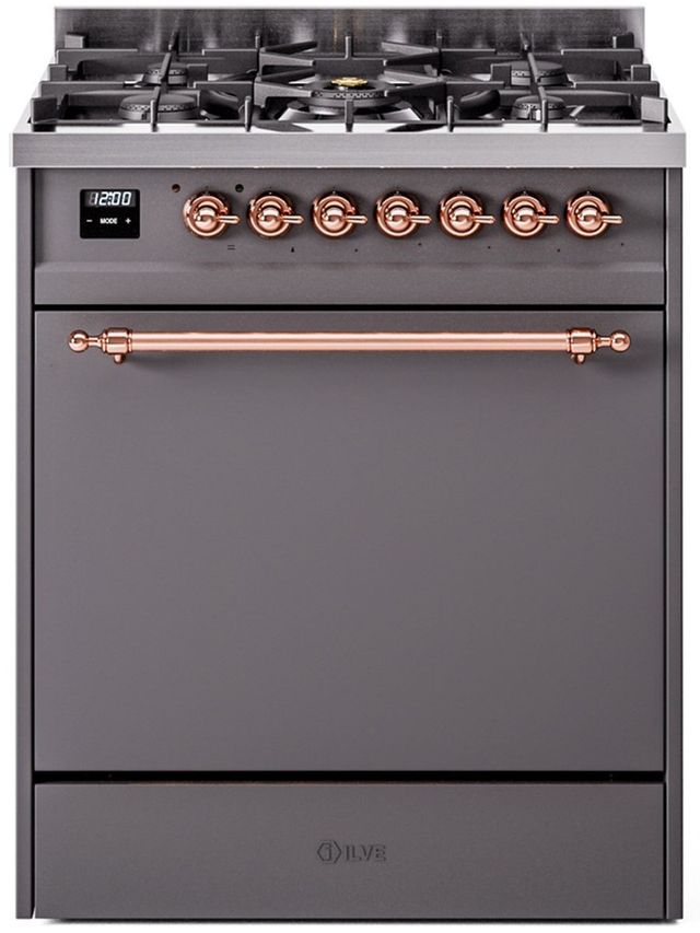 Ilve® Nostalgie II Series 30" Graphite Matte Pro Style Dual Fuel Range-0
