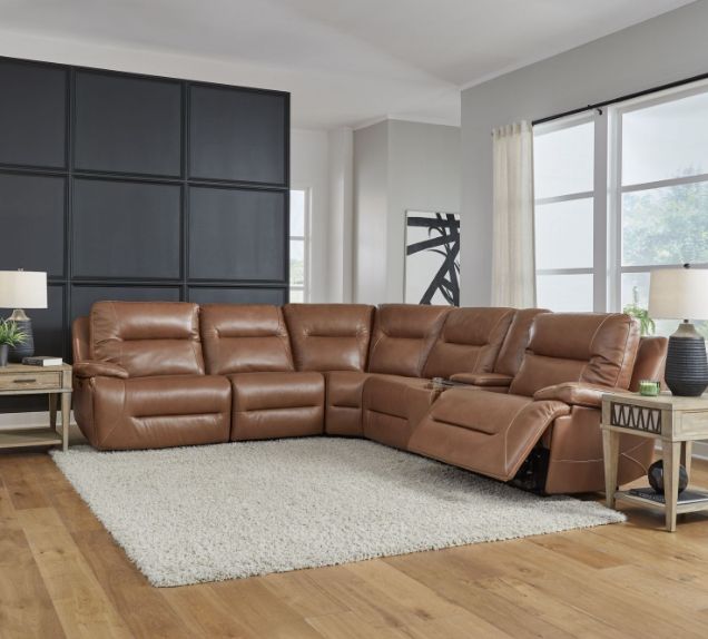 Liberty Furniture Cameron 6-Piece Saddle Leather Power Reclining Sectional-3