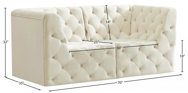 Meridian Furniture Tuft 2-Piece Cream 70" Velvet Modular Sofa-2