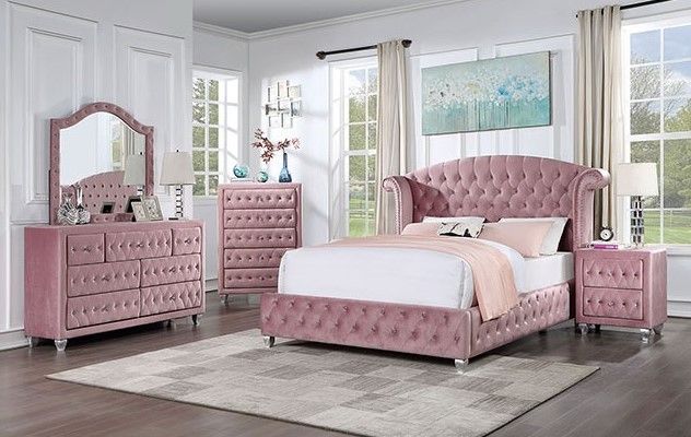 Furniture of America® Zohar Pink Queen Upholstered Panel Bed-1