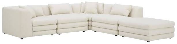 Moe's Home Collection Lowtide 5-Piece Warm White Sectional with Ottoman-0