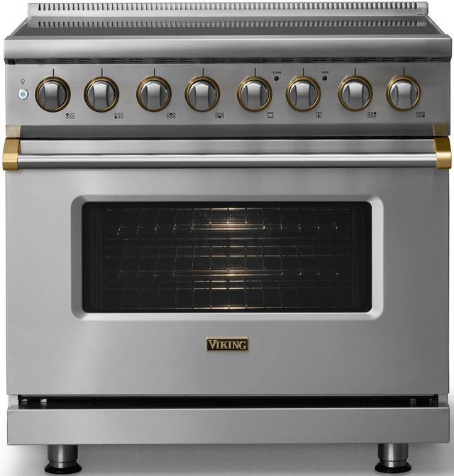Viking® 5 Series 36" Stainless Steel Pro Style Induction Range with Brushed Brass Trim-3