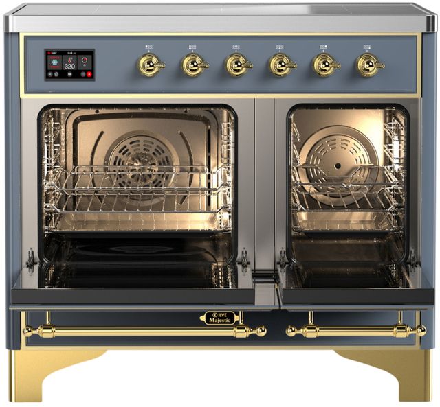 Ilve® Majestic III 40" Blue Gray Pro Style Induction Range with Solid Door and Brass Trim-1
