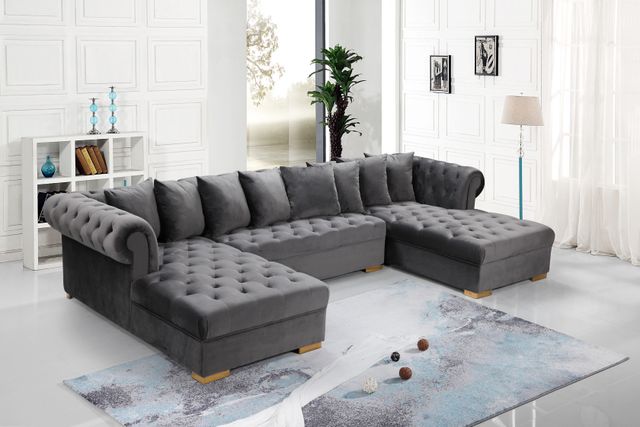 Meridian Furniture Presley 3-Piece Grey Velvet Sectional-2