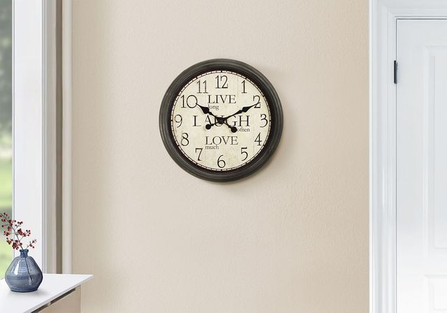 Monarch Specialties Inc. Antique Brown 16" Round Wall Clock with Standard Numbers on Beige Backgroun-1