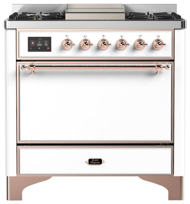 Ilve® Majestic III 36" White Pro Style Dual Fuel Liquid Propane Range with Solid Door and Copper Trim-0