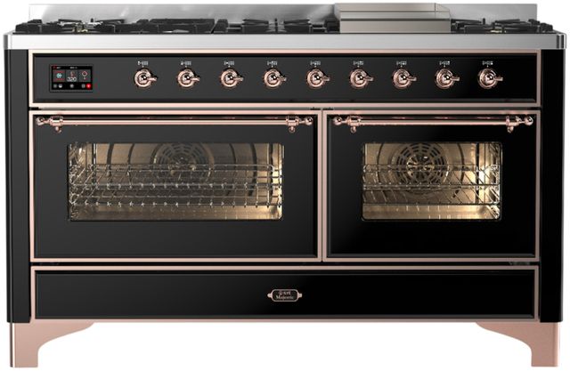 Ilve® Majestic III 60" Glossy Black Pro Style Dual Fuel Natural Gas Range with Triple Glass Door and Copper Trim-0