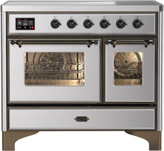 Ilve® Majestic III 40" Stainless Steel Pro Style Induction Range with Triple Glass Door and Burnished Trim-0
