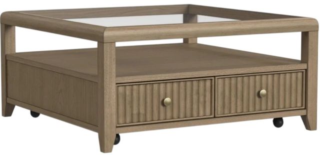 Flexsteel® Reed Glass Top Square Coffee Table with Driftwood Oak Base-0