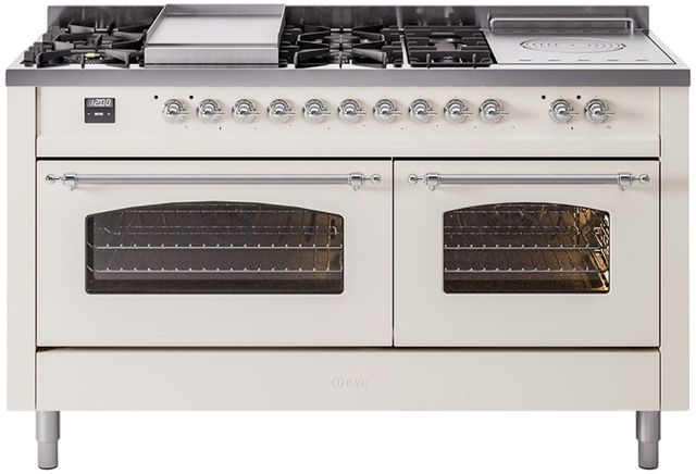 Ilve® Nostalgie II Series 60" Antique White Pro Style Dual Fuel Range-0
