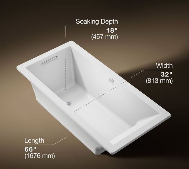 KOHLER® Underscore® White 66" x 32" Drop-In/Undermount BubbleMassage™ Air Bath with Bask® Heated Surface-2