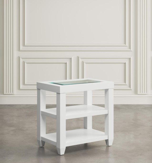 Jofran Inc. Urban Icon Glass Top Chairside Table with White Base-1