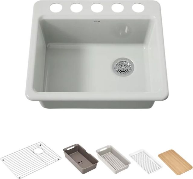 KOHLER® Riverby® Sea Salt 25" Undermount Single-Bowl Workstation Kitchen Sink-0