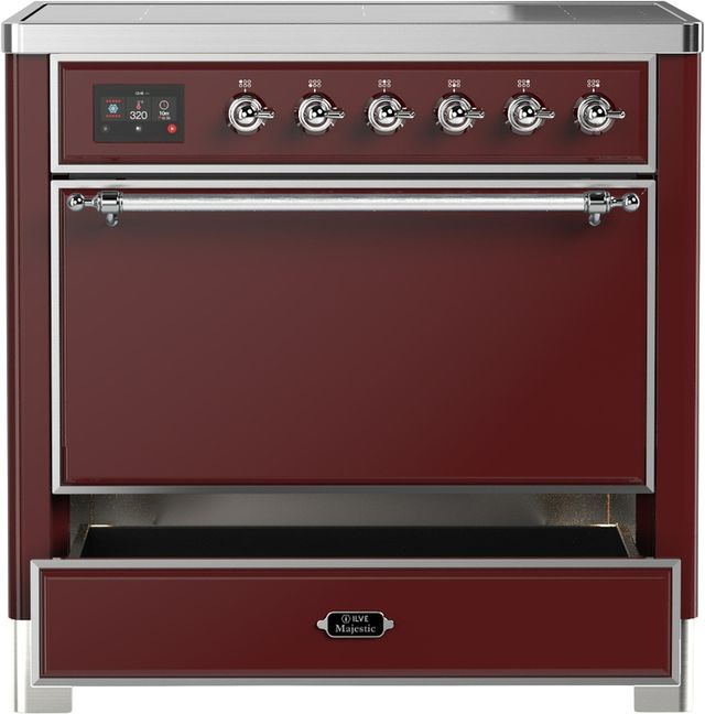 Ilve® Majestic III 36" Burgundy Pro Style Induction Range with Solid Door and Chrome Trim-3