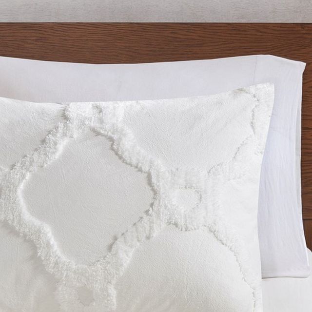 Olliix by Madison Park White Full/Queen Pacey 3 Piece Tufted Cotton Chenille Geometric Duvet Cover Set-3