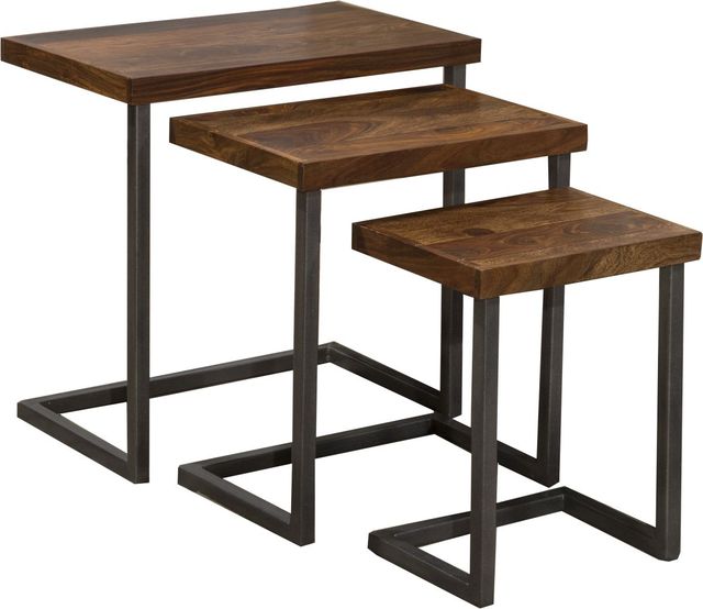 HH2 Home Emerson 3-Piece Natural Sheesham Nesting Tables with Black Metal Base-0