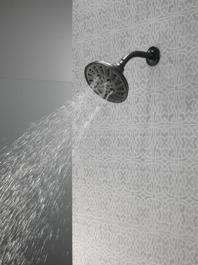 Delta Universal Showering Matte Black H2Okinetic® 5-Setting Traditional Raincan Shower Head-1