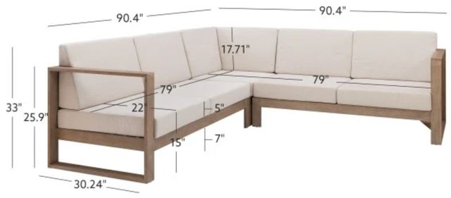 Linon Brinley Beige/Natural Brown Eucalyptus/Fabric Outdoor Sectional-2