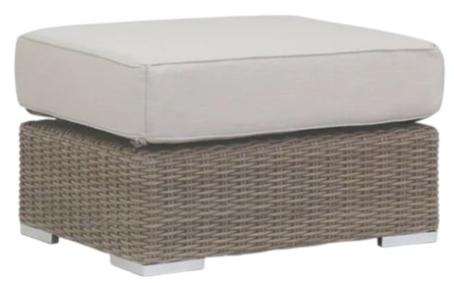 Sunset West Coronado Driftwood Resin Wicker Outdoor Ottoman with Canvas Flax Cushion-0