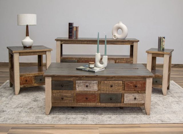 International Furniture Direct Antique Brown Sofa Table and Beige Base-1