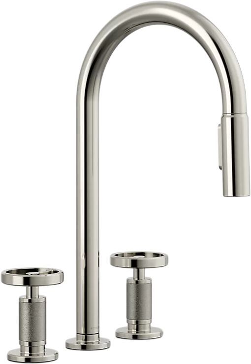 KOHLER® Billet® Vibrant Polished Nickel Kitchen Sink Faucet with 2-Function Sprayhead and Round Handles-0