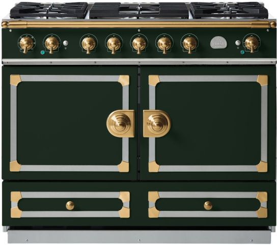 La Cornue CornuFé 110 43" Brand Hatch Green Pro Style Dual Fuel Range with Brushed Brass Trim-0