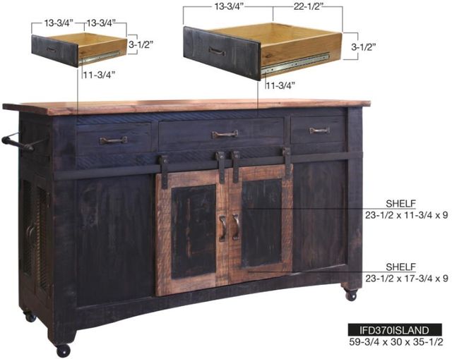 International Furniture Direct Pueblo Black Kitchen Island-2