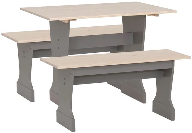 Linon Norah 3-Piece Gray/Maple Table Bench Set-0
