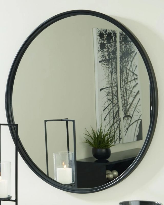Signature Design by Ashley® Brocky Black Round Accent Mirror-4