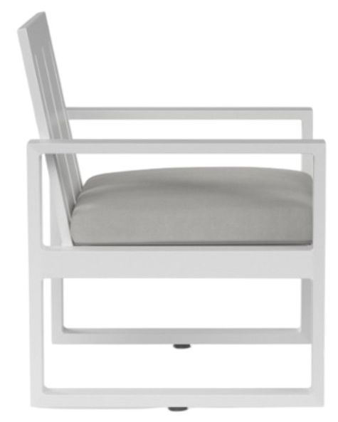 Sunset West Newport Satin White Aluminum Outdoor Dining Arm Chair with Cast Silver Cushion-1