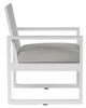 Sunset West Newport Satin White Aluminum Outdoor Dining Arm Chair with Cast Silver Cushion-1