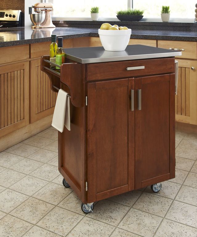 homestyles® Cuisine Cart Medium Oak/Stainless Steel Kitchen Cart-1
