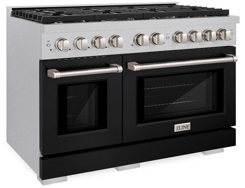 ZLINE 48" Satin Stainless Steel Pro Style Gas Range with Black Matte Door-3