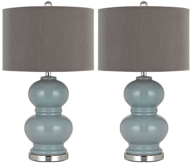 Cal® Lighting & Accessories 2-Piece Bergamo Brushed Steel/Slate Blue Table Lamp Set-0
