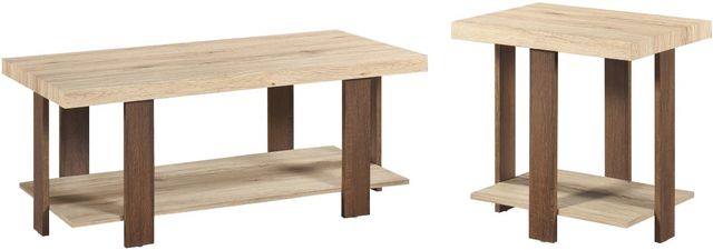 Mazin Furniture Rosedale Rustic Oak Coffee Table with Dark Brown Base-2