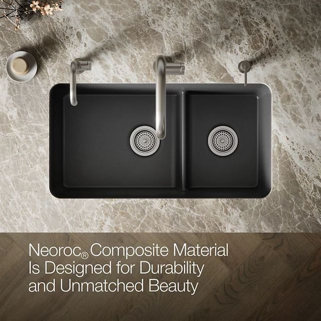 KOHLER® Cairn® Matte Graphite Smart Divide® 34" Undermount Double-Bowl Kitchen Sink-4