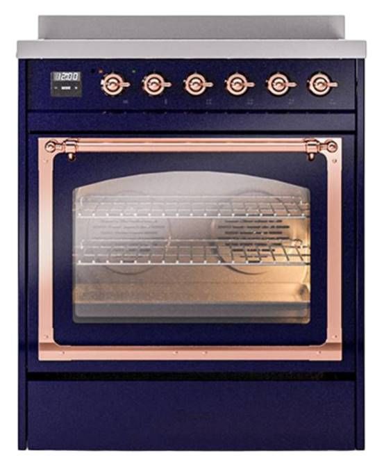 Ilve® Nostalgie II Noblesse 30'' Midnight Blue Pro Style Induction Range with Copper Trim-1