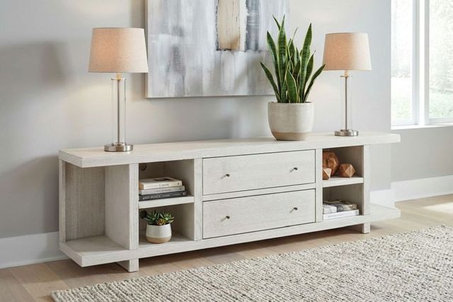 aspenhome® Latitude Brushed White 84'' Console with 2-Drawers-1