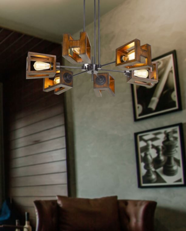 Cal® Lighting & Accessories Biel Iron/Wood Chandelier-1