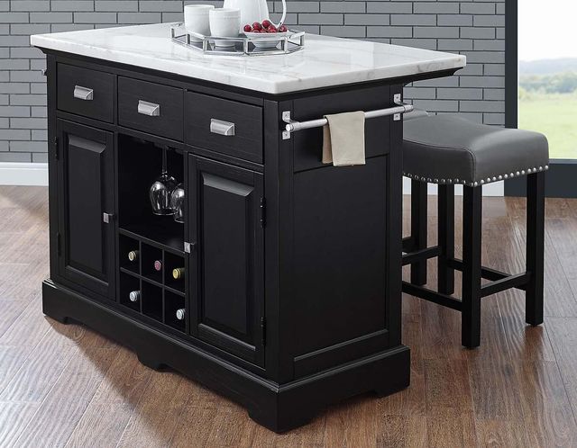 Steve Silver Co. Aspen 3-Piece Ebony Kitchen Island and Stools-0