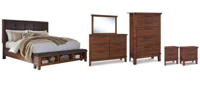 Signature Design by Ashley® Ralene 6-Piece Medium Brown King Upholstered Panel Bed Set-0