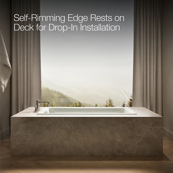 KOHLER® Tea-For-Two® Dune 60" x 32" Drop-In Heated BubbleMassage™ Air Bath with Reversible Drain-3