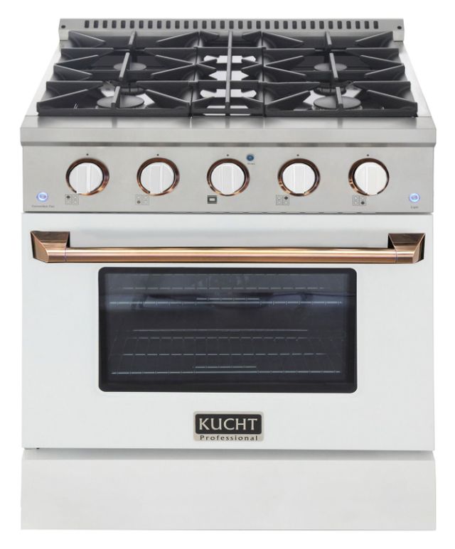 Kucht Professional KNG Series 30" Stainless Steel Pro Style Natural Gas Range with White Door and Gold Handle-0