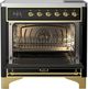 Ilve® Majestic III 36" Glossy Black Pro Style Induction Range with Solid Door and Brass Trim-1