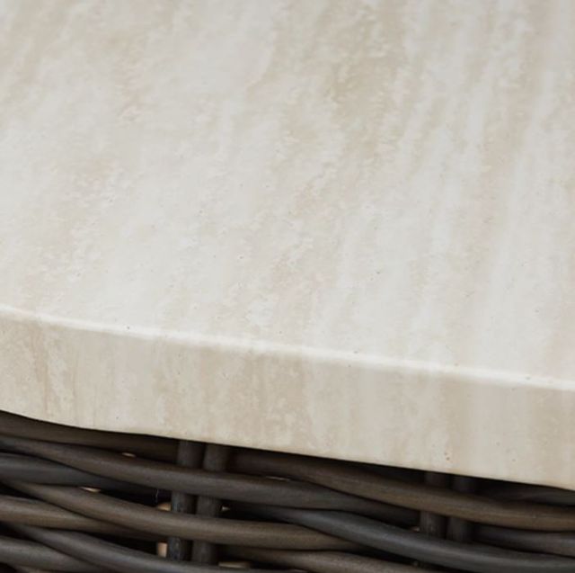 Signature Design by Ashley® Kimora Beige Resin Wicker Outdoor Cocktail Table with Dark Brown Base-4
