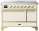 Ilve® Majestic III 48" Antique White Pro Style Induction Range with Solid Door and Brass Trim-0