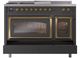 Ilve® Nostalgie II Noblesse 48'' Graphite Matte Pro Style Dual Fuel Range with Brass Trim-3