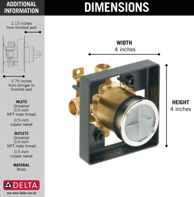 Delta MultiChoice® Universal Tub and Shower Rough - Universal Inlets or Outlets with Universal Single Box Model-2
