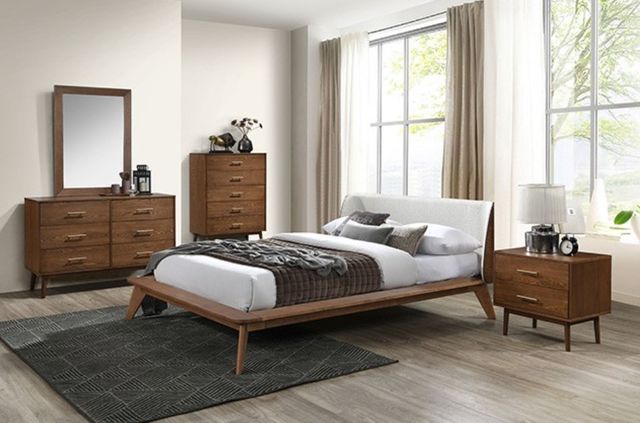 Furniture of America® Lenzburg Beige/Walnut Queen Panel Bed-1