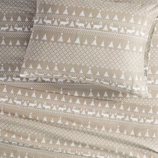 Olliix by Woolrich Tan Winter Frost Queen Flannel Cotton Sheet Set-4